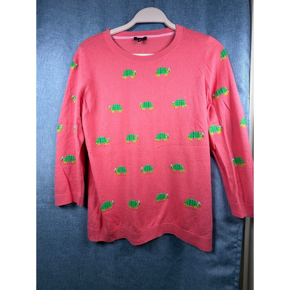 Talbots Women’s Medium Pink Turtle Embroidered Sweater Cotton Blend 3/4 Sleeve - Picture 2 of 5